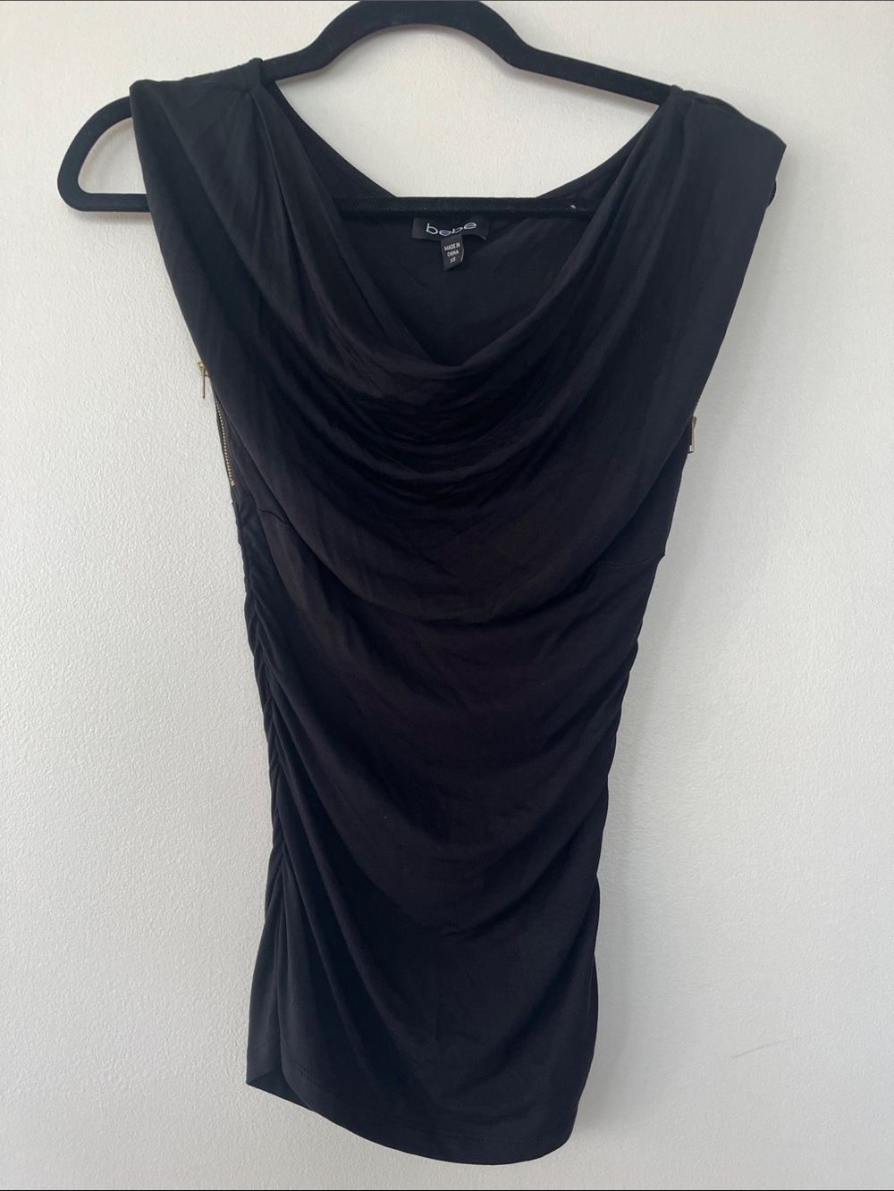 BEBE Black Cowl Neck Ruched top